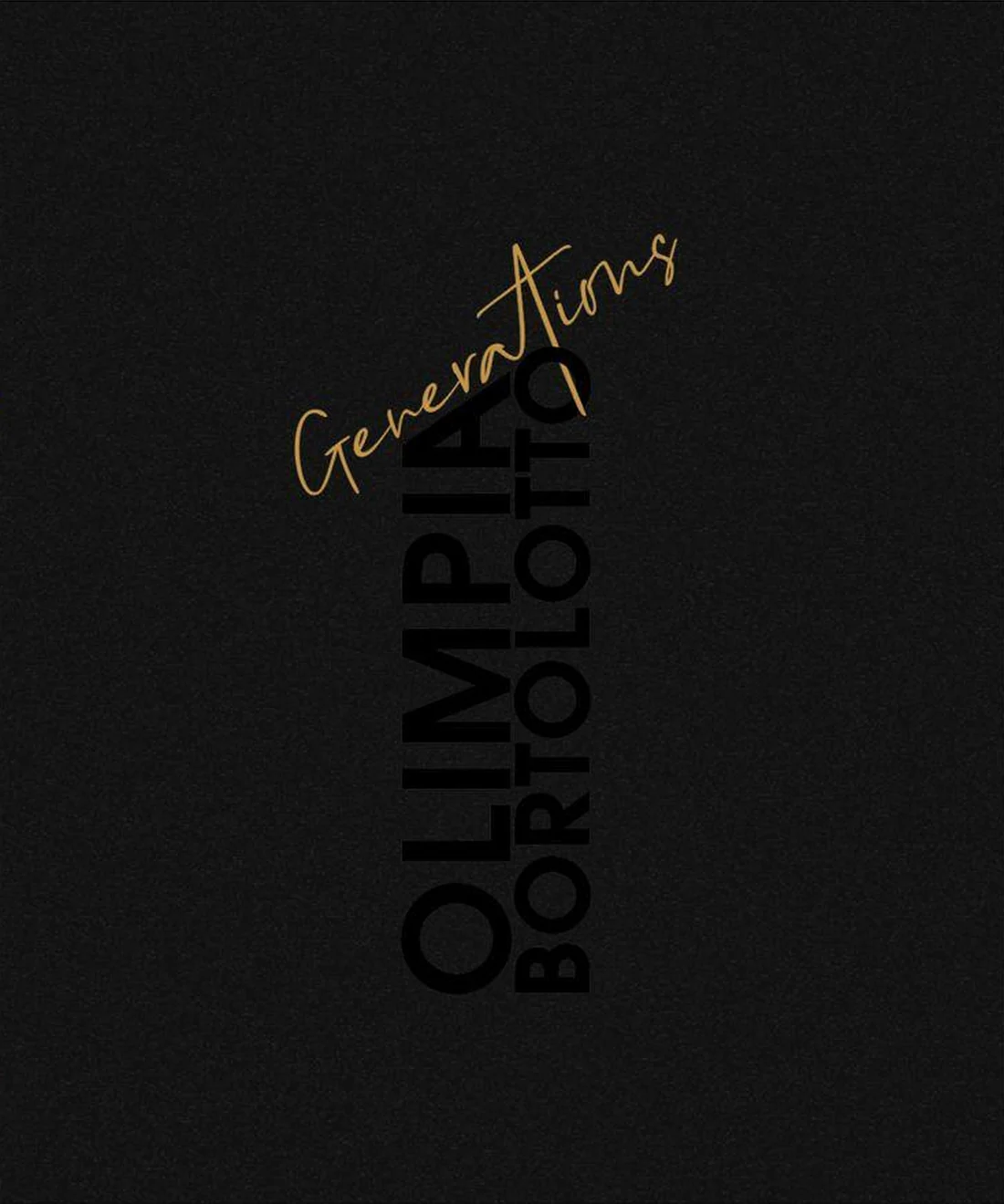 Limited edition front cover of Generations: black linen with gold scrollwork and Olimpia Bortolotto